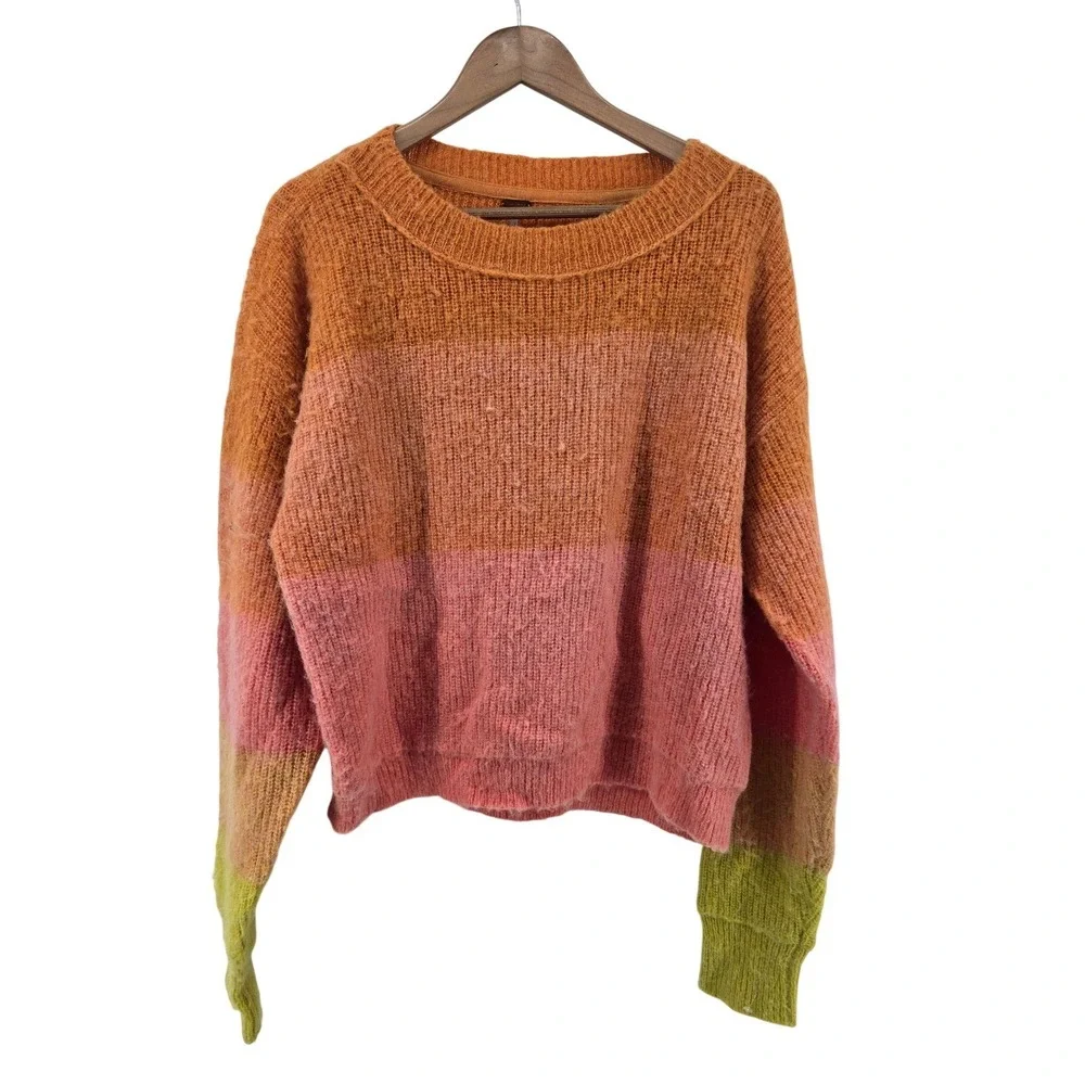 Free People Sweater Womens XL Multi Easy Street Colorblock Ribbed Wool Blend